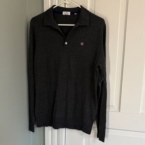 Serge Blanco Dark Gray Long Sleeve Polo Shirt Wool Blend Size Large